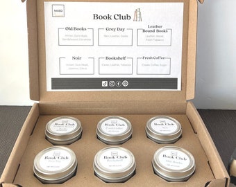 Book Club Candle Set | Six candles | Soy Scent candle sample pack Handmade | gift box candles| Variety Scent Pack| Book Lover Candle