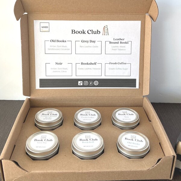 Book Club Candle Set | Six candles | Soy Scent candle sample pack Handmade | gift box candles| Variety Scent Pack| Book Lover Candle