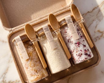 Bath Salt Gift Set, Rose Coconut, Oat and Lavender, Stress, Anxiety Relief Soak | Natural Bath Soak | Self Care Gift | Set of 3