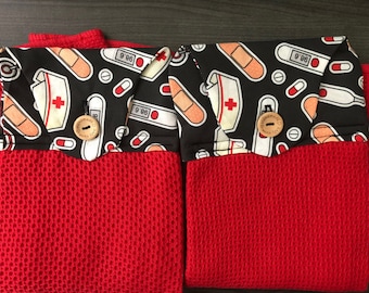 Red Nurse/DR Kitchen Towel Set (2)