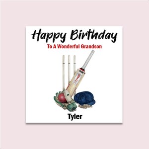 Carte d'anniversaire personnalisée cricket pour fils, neveu, petit-fils, tous les noms et relations