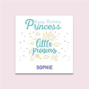 Tarjeta de cumpleaños personalizada de princesa para hija, nieta, cualquier nombre y edad.