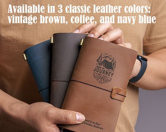 Leather TRAVEL JOURNAL Personalized with Card Pockets - brown, coffee & blue leather pocket notebook - custom journal notebook
