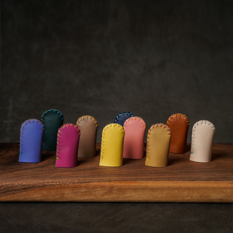 LEATHER THIMBLE MultiColor Leather Finger Protector Handmade Thimbles Needle Felting Finger Protectors image 1