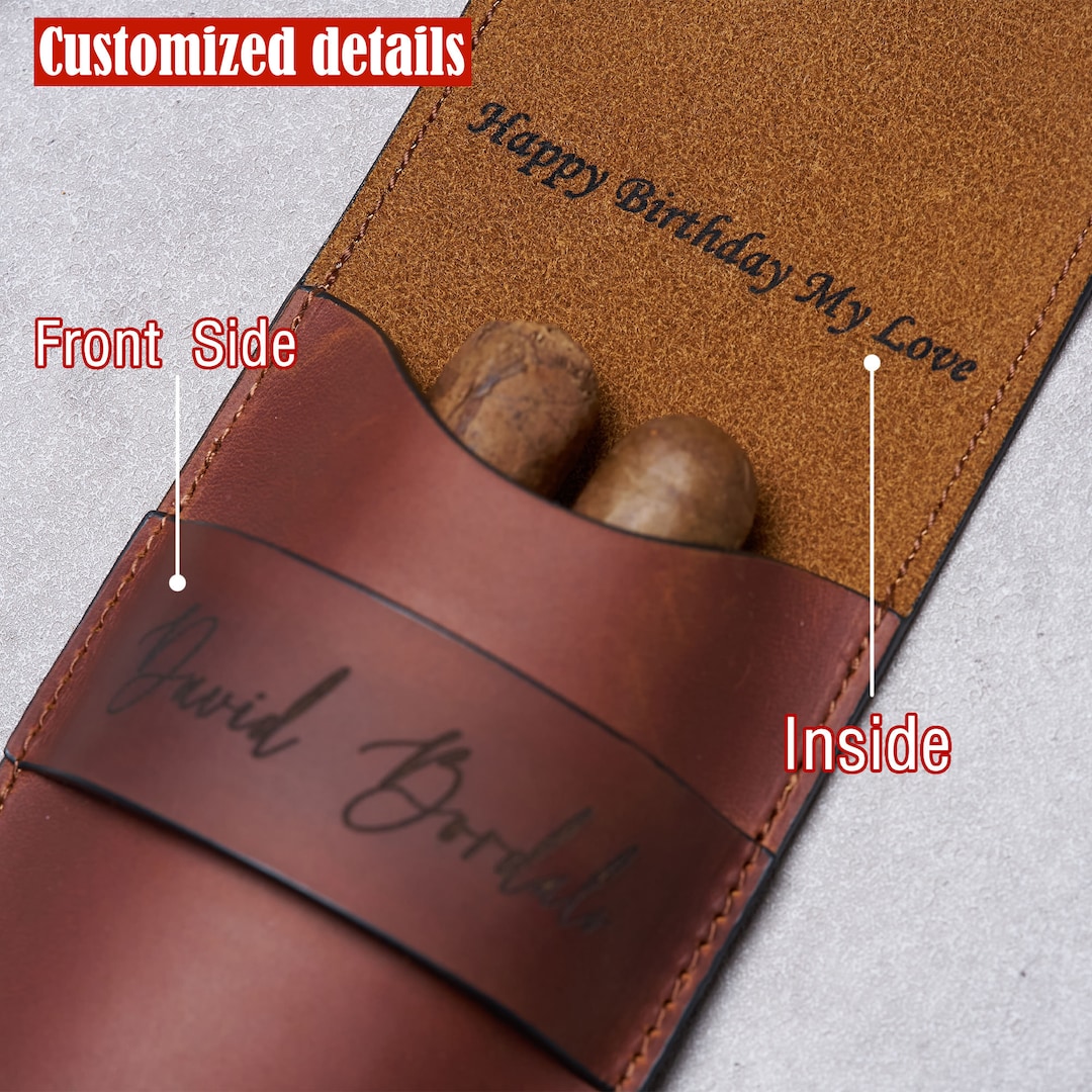 Leather CIGAR CASE With Custom Name Engraving Ideal Gift for Dad