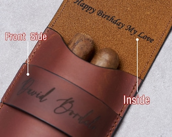 ETUI À CIGARES en cuir avec gravure du nom personnalisée - Cadeau idéal pour un papa, des garçons d'honneur, la fête des pères - Porte-cigares de voyage