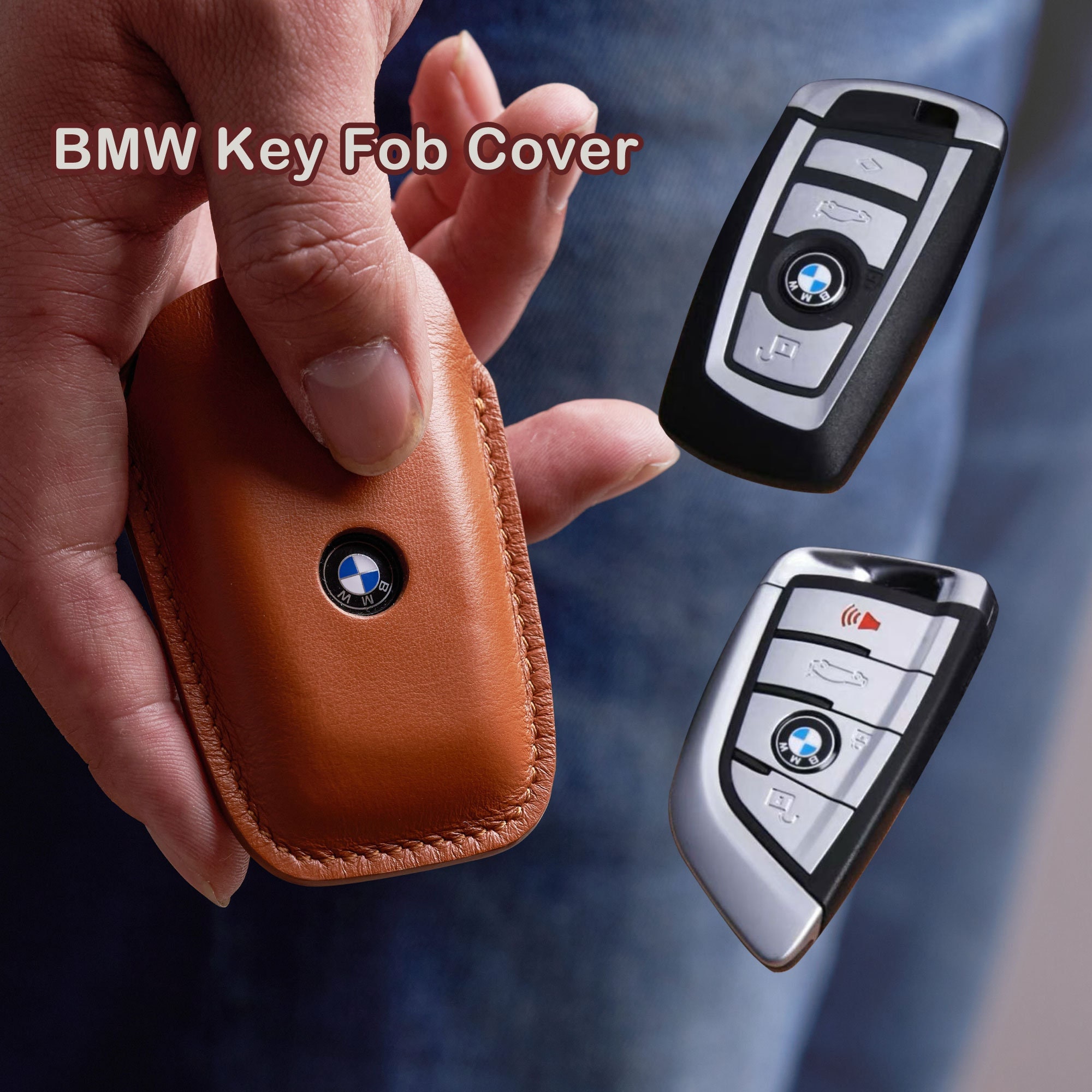  TPHJRM Car Key Fob Cover Smart Leather Key Case,Fit for BMW 1 3  4 5 6 7 Series X1 3 4 5 6 F30 F34 F10 F07 F20 G30 F15 F16,Car