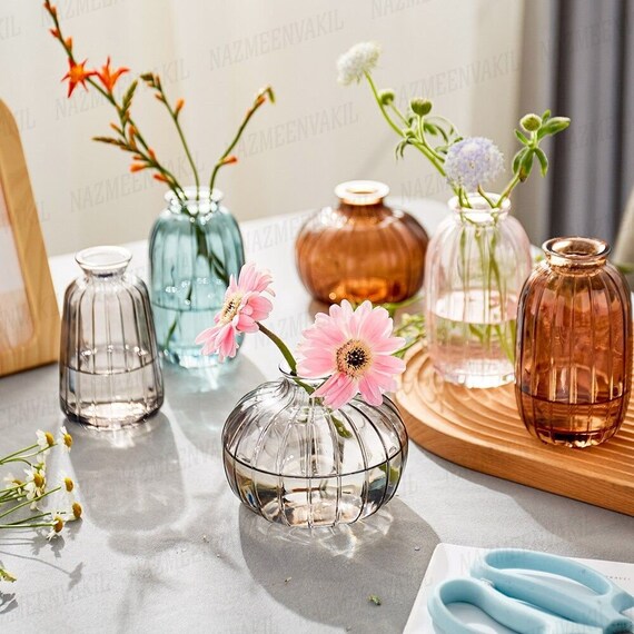 Set 3 Pcs Mini Glass Bud Vases Colorful Glass Vase Vintage Etsy