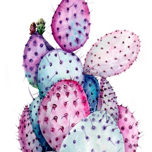Dipinto originale ad acquerello di cactus, regalo per gli amanti delle piante grasse, arte murale di cactus opuntia, opera d'arte di fichi d'india, belle arti botaniche, opere d'arte floreali