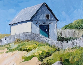 Impasto Beach House Original Oil Painting: Coastal LandscapeWall  Art, 8x8 Artwork