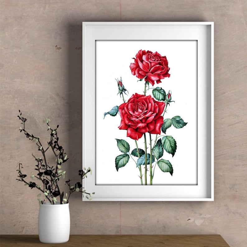 Red Rose Original Watercolor Painting, Rose Wall Art, Floral Still Life ...