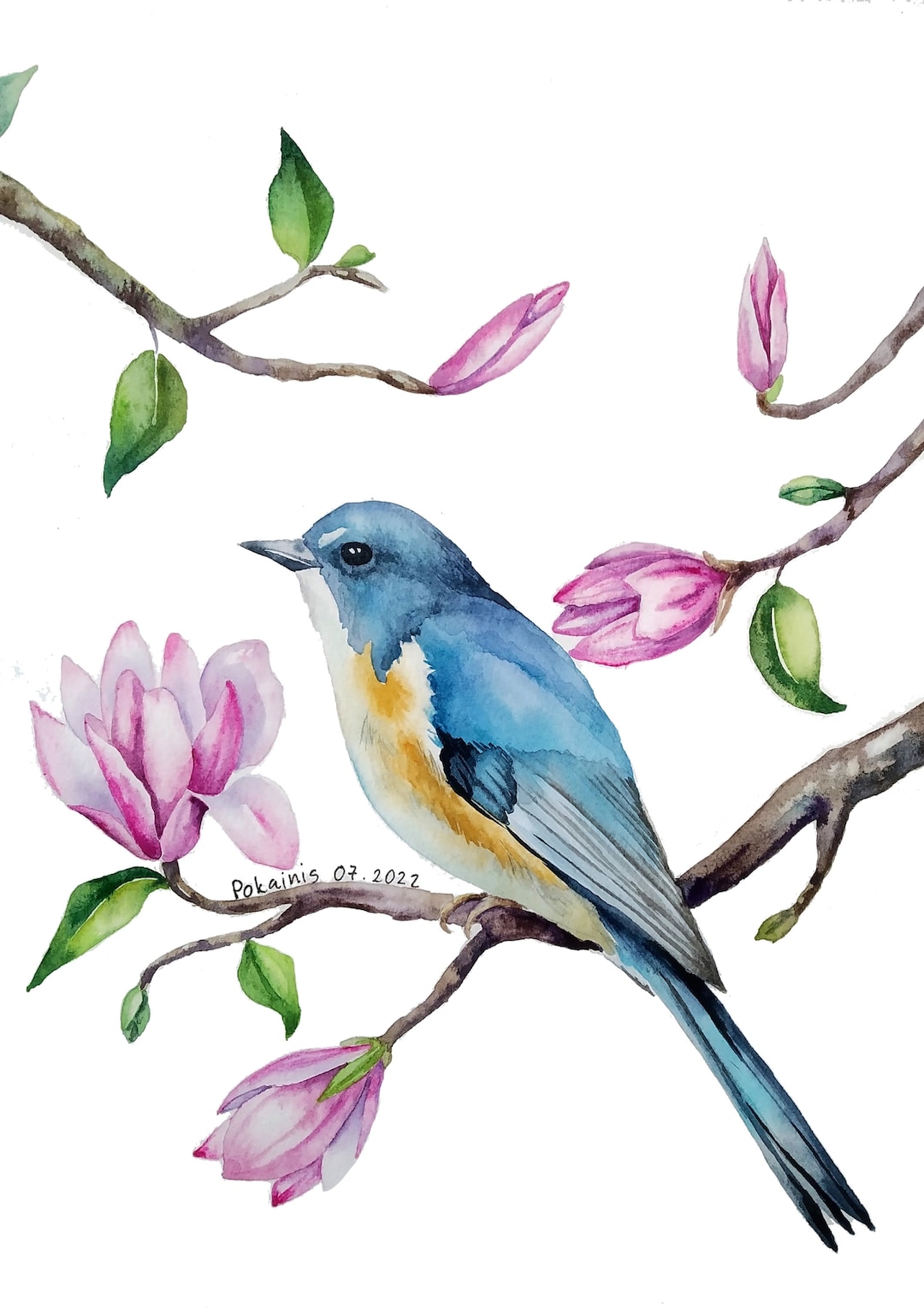 ORIGINAL WATERCOLOR Painting, Blue Bird Painting, Wild Bird Wall Art