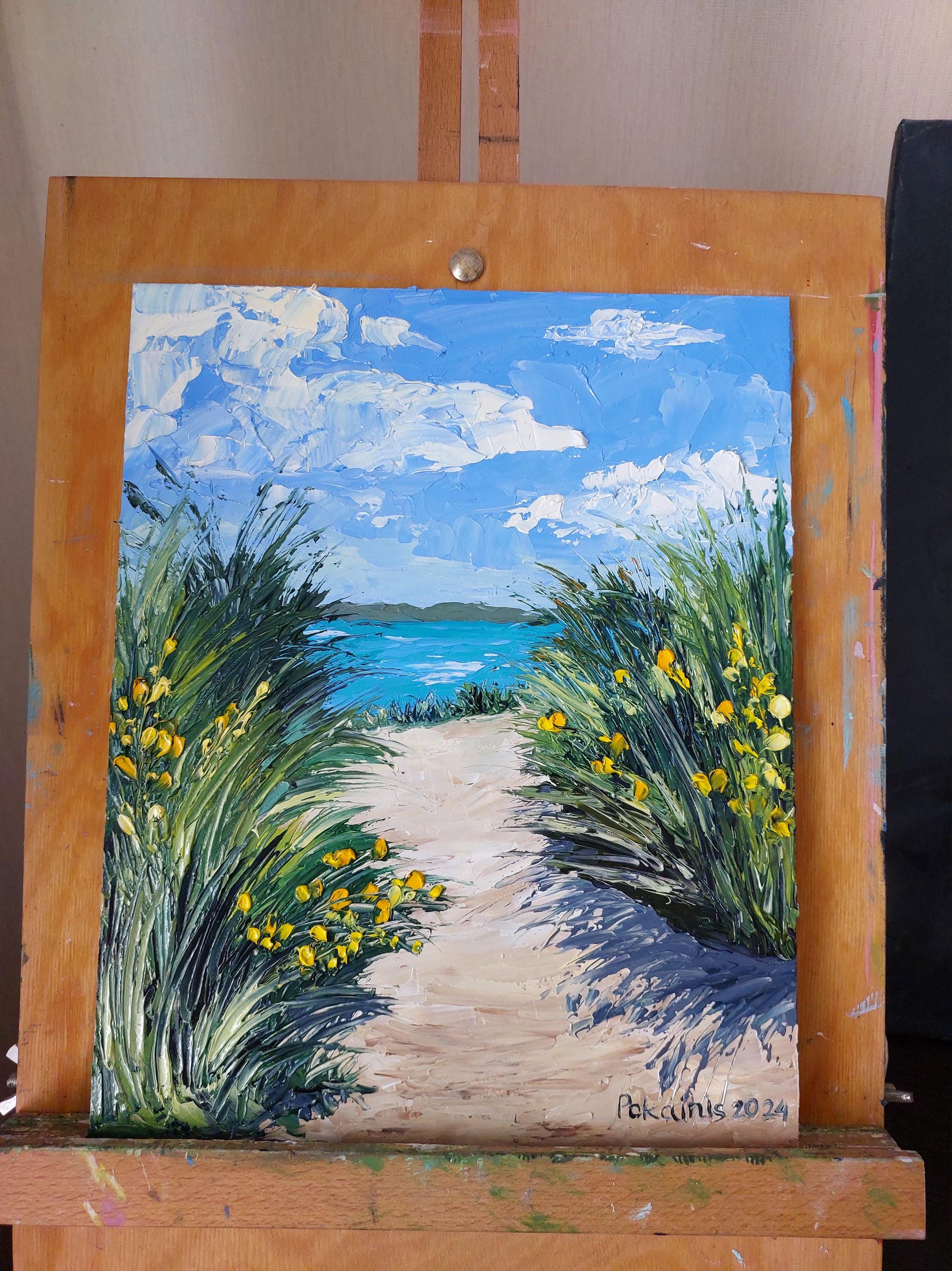 厚塗り技法を用いた海のビーチの油絵、小型風景画（8×6インチ） - Etsy