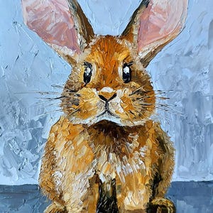 Petite peinture à l'huile originale de lapin, portrait d'animal de compagnie personnalisé, peinture à l'huile d'empâtements, image de lapin de Pâques, oeuvre d'art de cuisine, cadeau d'amant de lapin