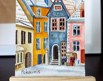 ACEO watercolor painting original artwork, watercolor house painting, sityscape painting, 2,5*3,5 inches small painting, old city painting
