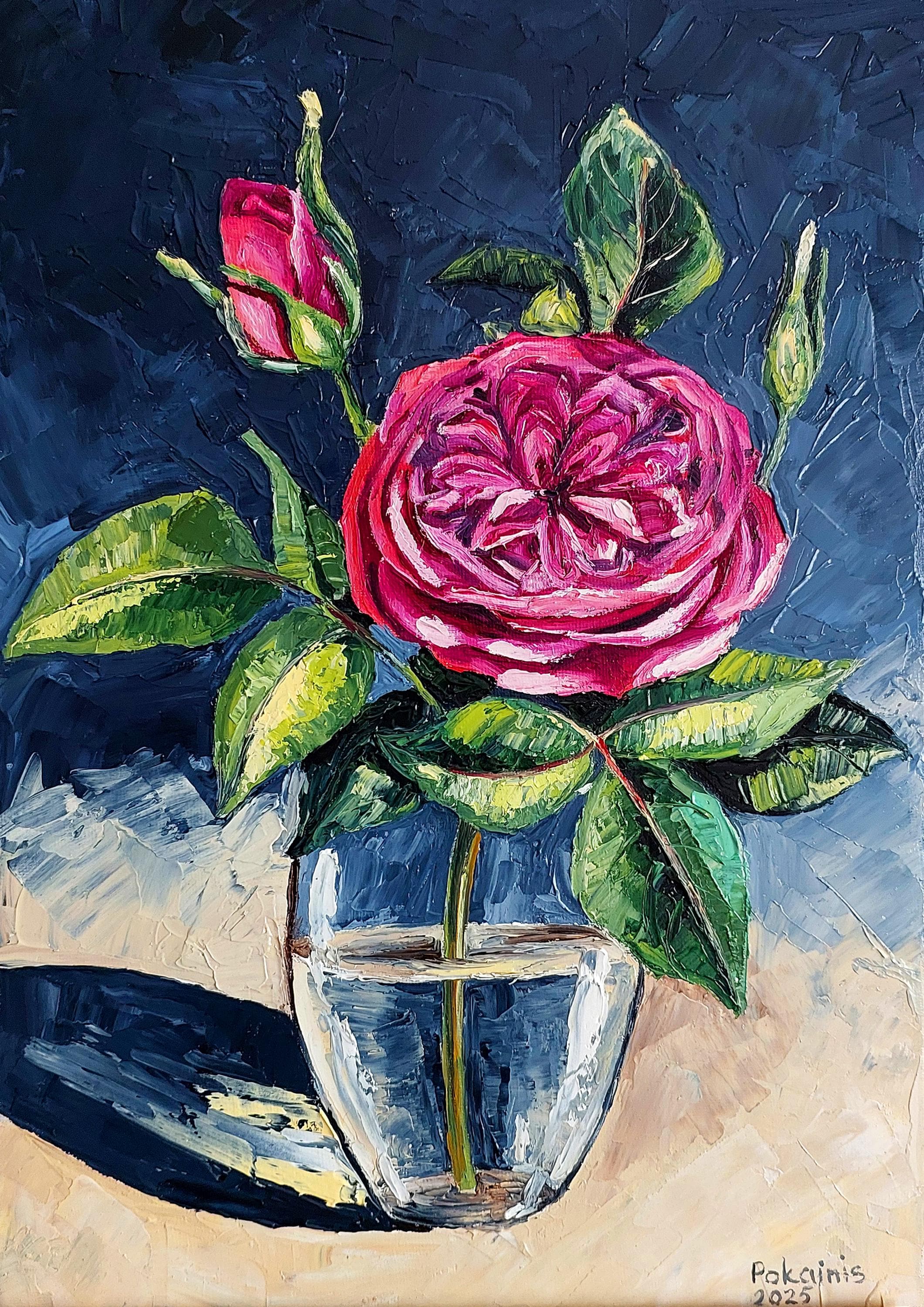 絵画　油彩　油絵　静物画　花　バラ ピンクのバラの油絵、花の静物画、9x13インチ - Etsy 日本