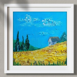 Kleine 200x200 Landschaftsmalerei, pastoses Ölgemälde, strukturiertes Wanddekor