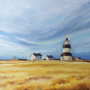Peinture à l&#39;huile de paysage ORIGINALE, peinture de phare, art mural de ferme, art de champ de blé, art mural coloré de campagne, beaux-arts de cuisine