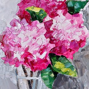 Small original oil painting, floral still life hydrangea oil painting, hydrangea wall art, impasto oil painting, floral in vase fine art