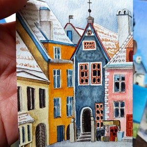 ACEO Aquarell originale Malerei, Aquarell Haus, Stadtbild Fine Art, 2,5 * 3,5 Zoll kleines Gemälde, alte Stadt Malerei