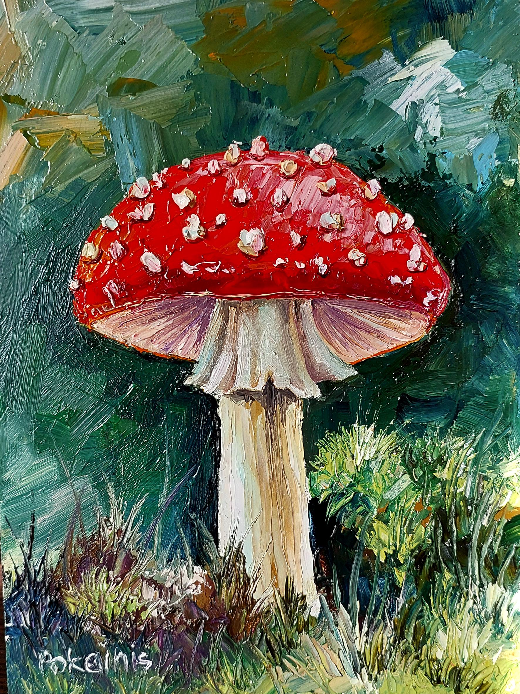 小さなオリジナルの油絵、植物のアートワーク、アブラナ科の絵画、赤い