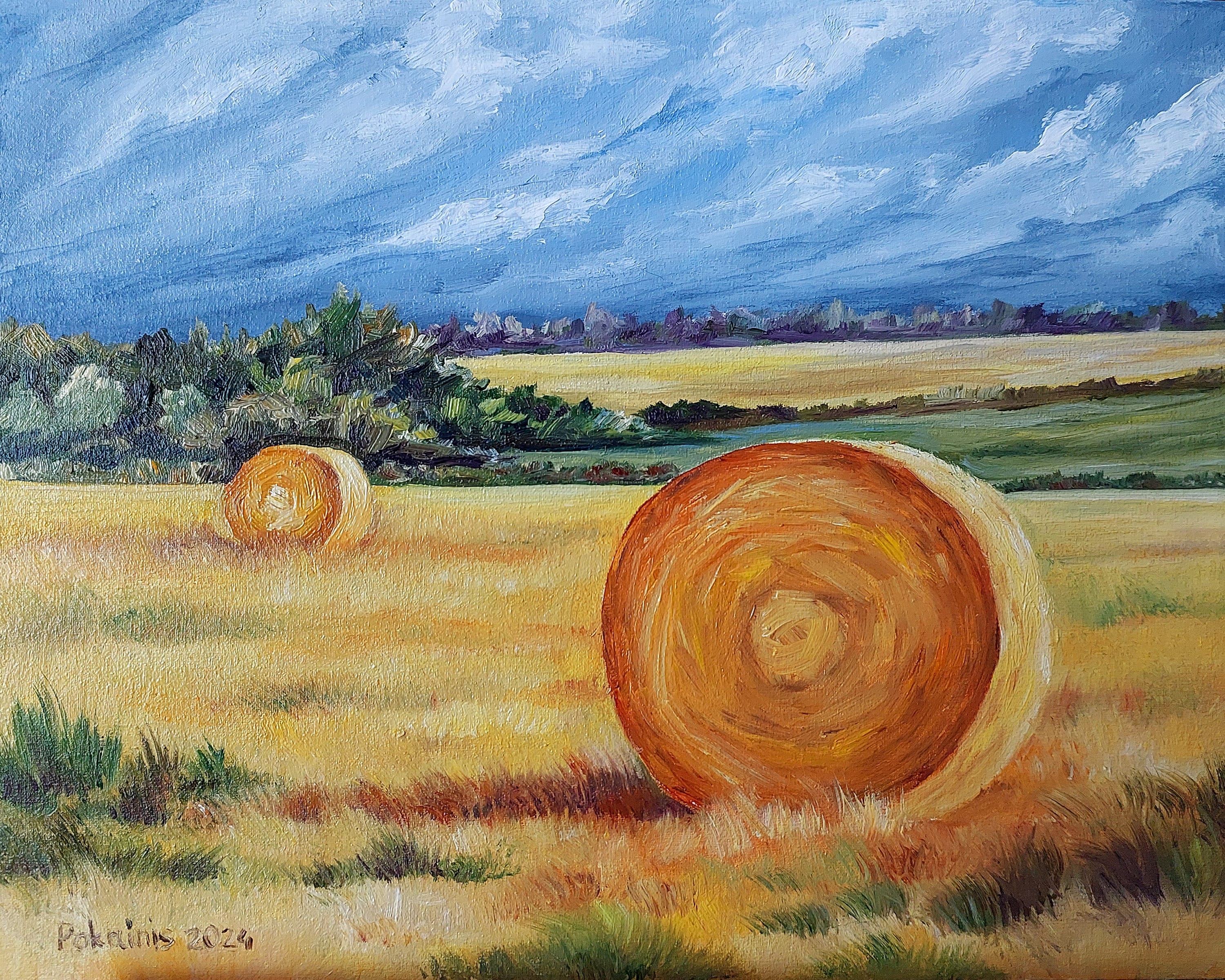 油絵　オリジナル作品 オリジナル油絵、干し草の俵、農家の壁アート、11x9 - Etsy 日本