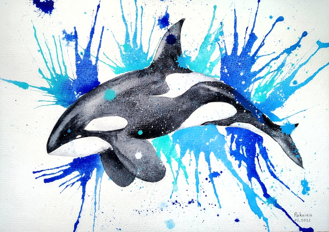 原画【 ぬくもり 】アクリル水彩画 フィンガーアート シャチ インテリア 海 アクリル原画】シャチ 210×283mm （012） - mf-artworks - BOOTH