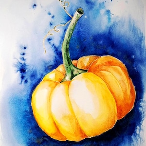 Pumpkin original watercolor painting, pumpkin picture, fruit still life, vegetables wall art, original artwork, cute watercolor picture