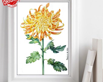 菊の絵画、オリジナルの花の水彩画、8x11 - Etsy 日本