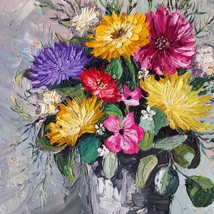 Small original oil painting, floral still life painting, handpainted artwork, impasto oil painting, botanical wall art, flowers kitchen art
