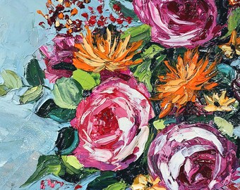 Original floral still life painting, small oil painting, impasto painting, rose oil painting, original artwork, still life oil painting