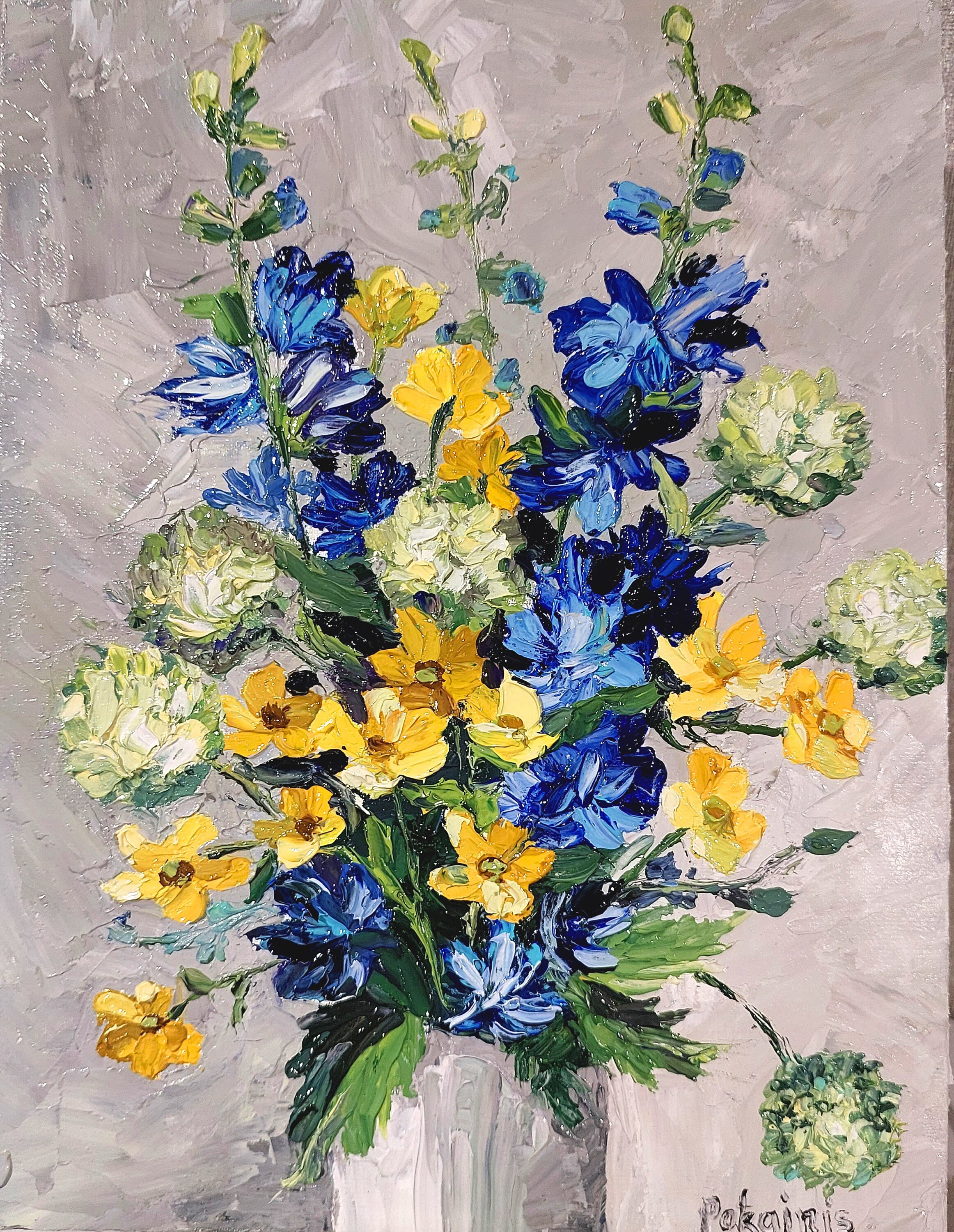 インパストワイルドフラワー油絵：花の静物画、7x9ファインアート