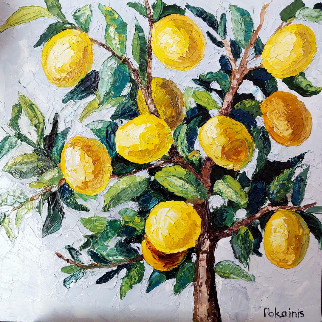 肉筆油絵 静物画 パンジーとレモン 肉筆油絵 静物画 パンジーとレモン