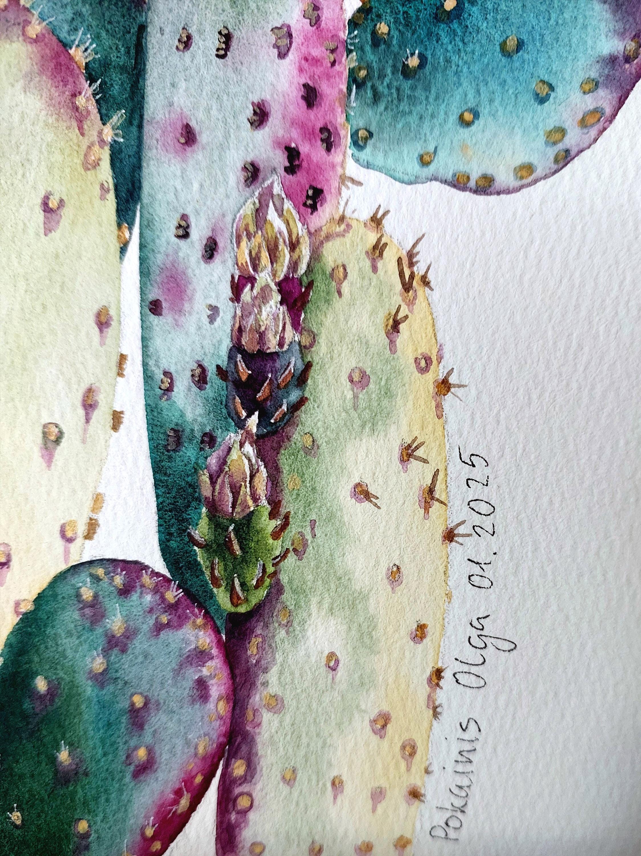 オリジナル水彩画、アリゾナの風景画、多肉植物の壁アートサボテンの