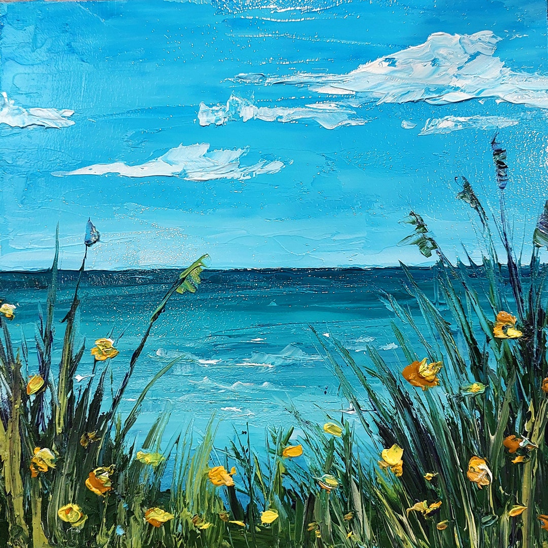 海の風景油絵 海の油絵 海のアートワーク 風景画 オリジナル