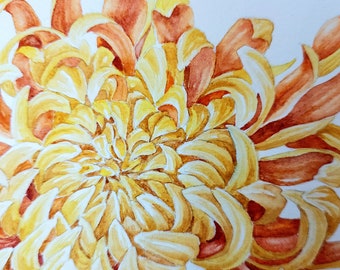 菊の絵画、オリジナルの花の水彩画、8x11 - Etsy 日本