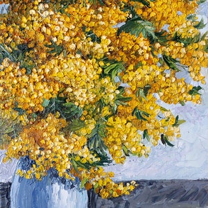Original impasto oil painting, floral still life, botanical artwork, still life oil painting, flowers in vase wall art, mimosa original art