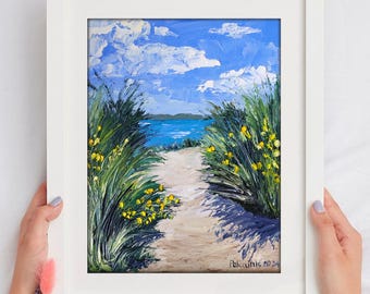 厚塗り技法を用いた海のビーチの油絵、小型風景画（8×6インチ） - Etsy