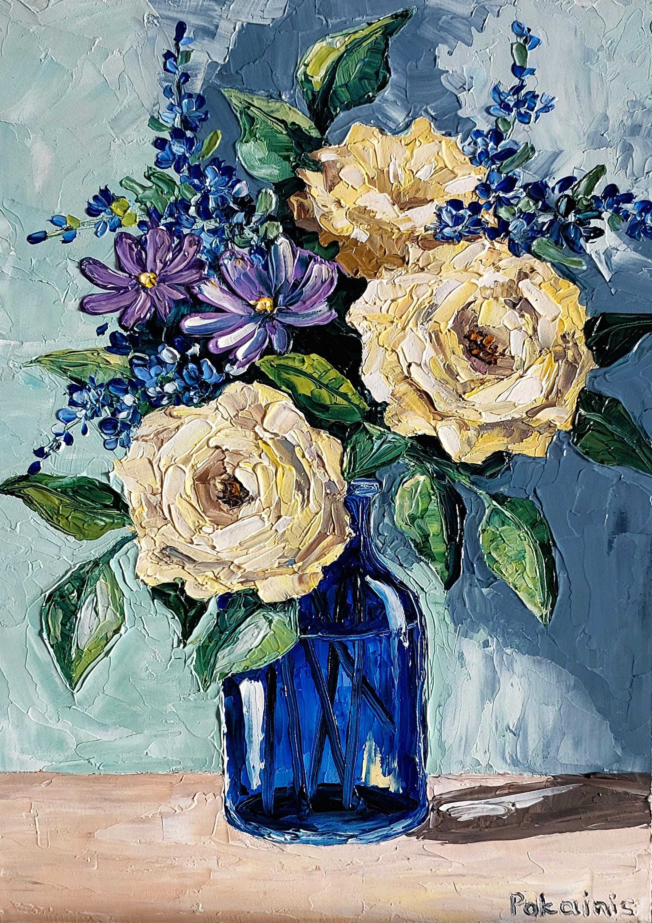 Original Impasto Floral Oil Painting, Roses Still Life Artwork