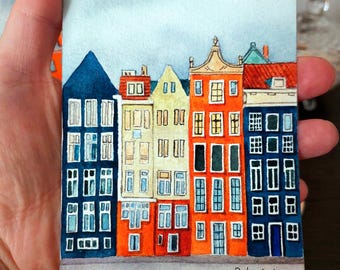Stockholm Cityscape Watercolor ACEO, Miniature Painting (3.5x5 inches)