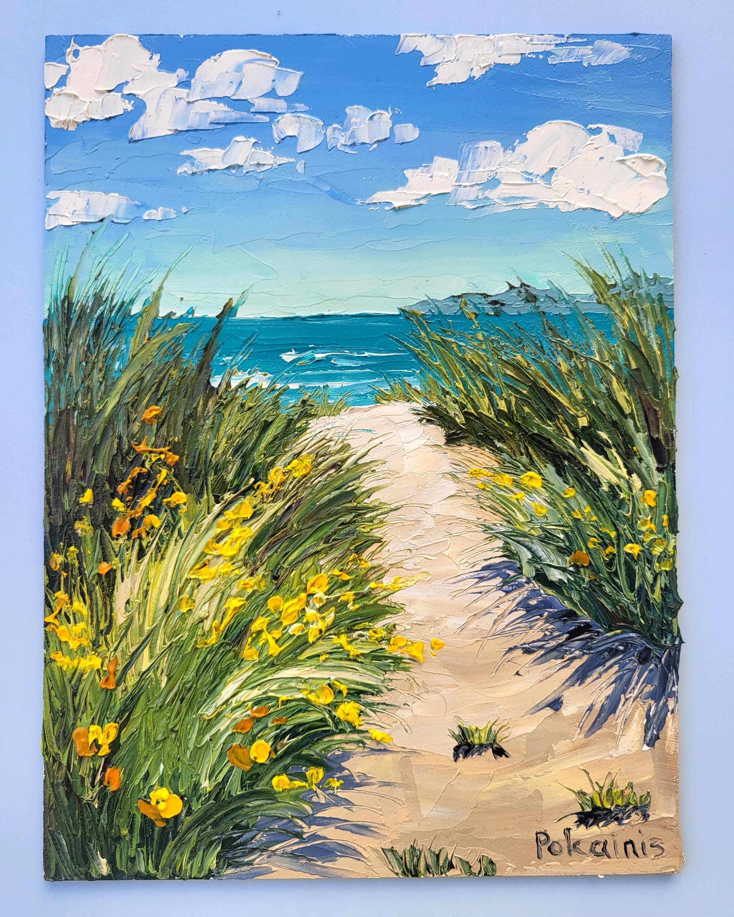 厚塗り技法を用いた海のビーチの油絵、小型風景画（8×6インチ） - Etsy