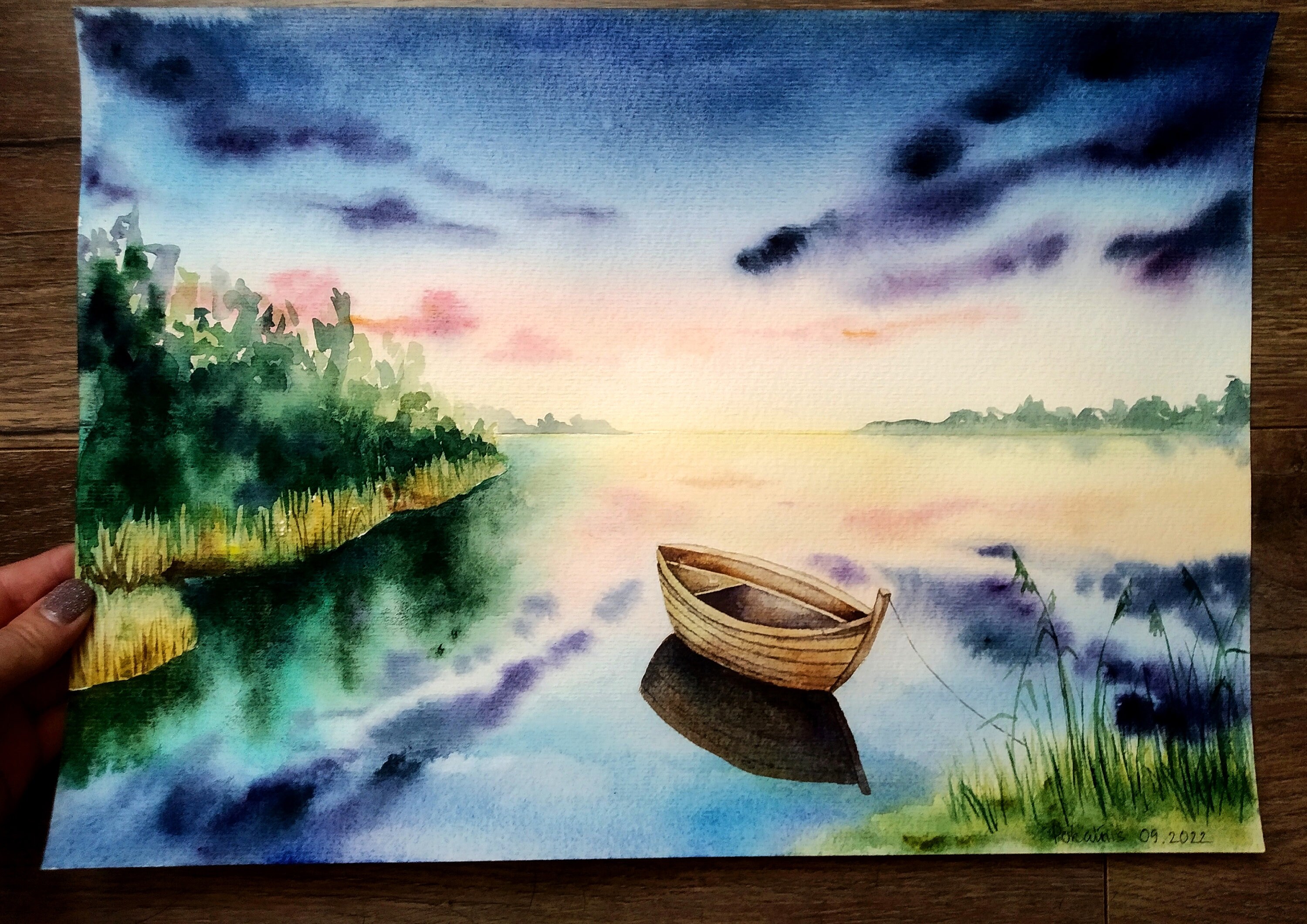 油彩画 夕焼けの風景 ボート Amazon.co.jp: 里中游『セーリング(W3号)』油彩画 風景画 海 船