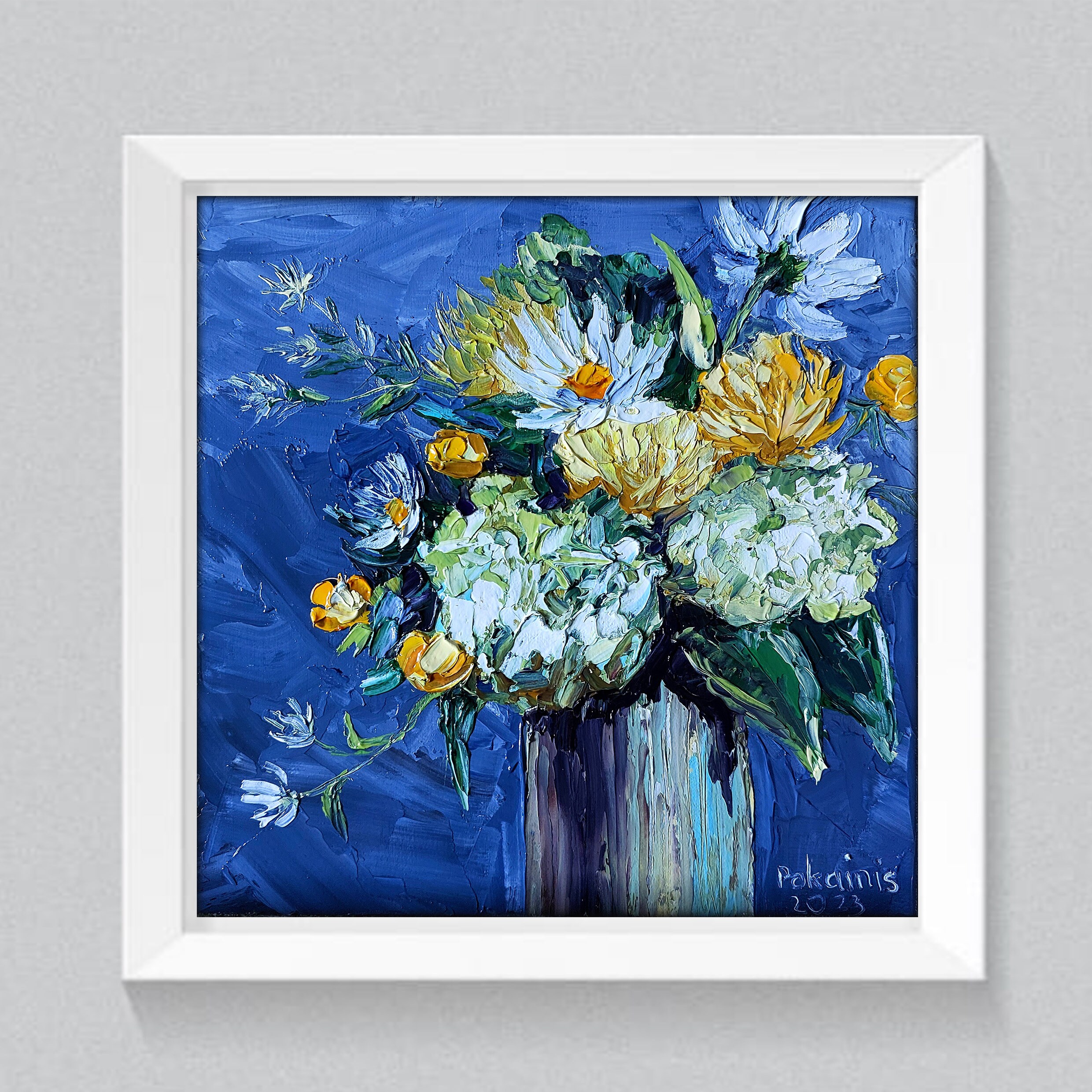花の静物画のオリジナル油絵、インパストアート、植物のファインアート 花の静物画のオリジナル油絵、インパストアート、植物のファインアート