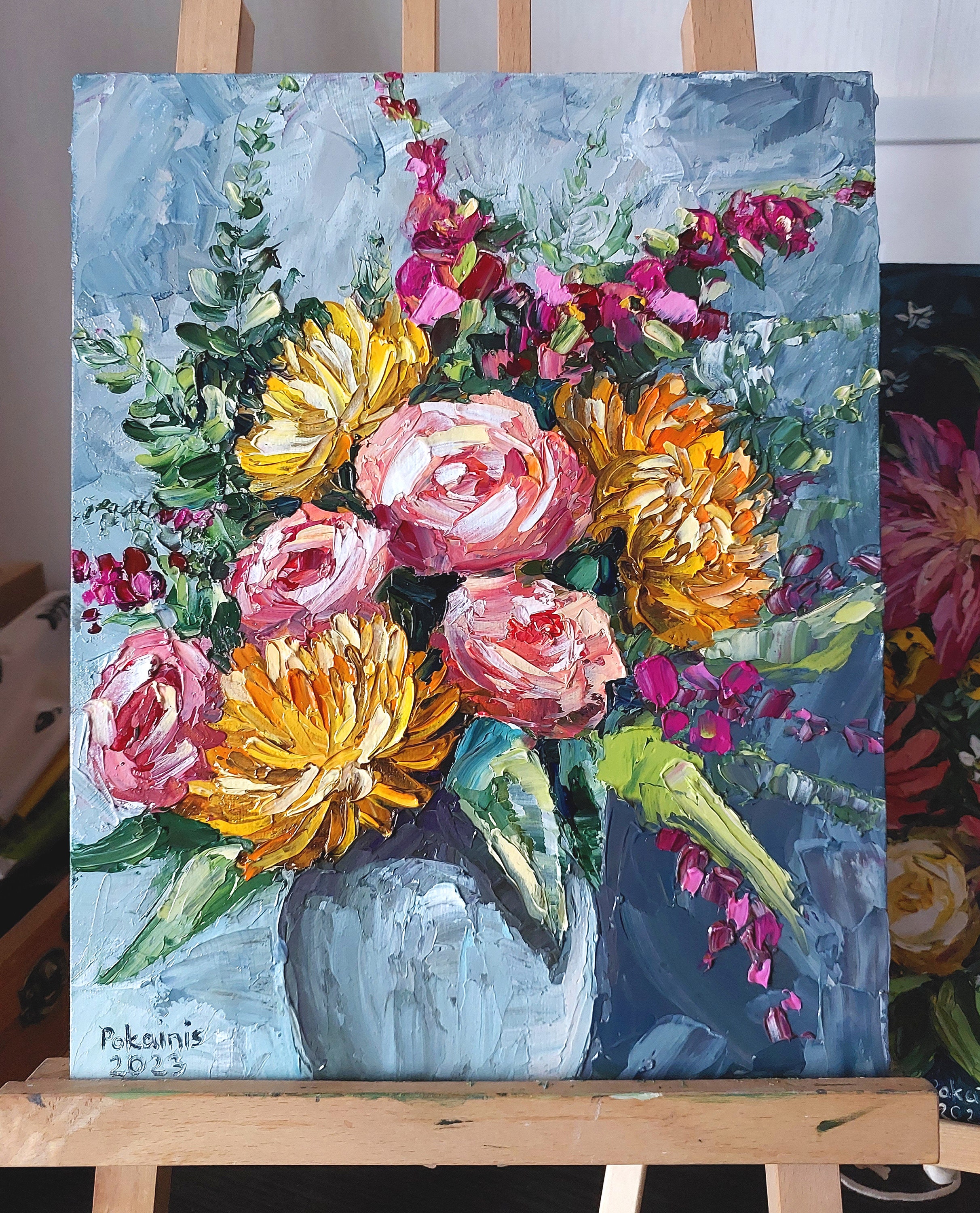 絵画 Oil painting of beautiful flowers. Oil painting bouquet of Echinacea flowers $45.00 | Buy