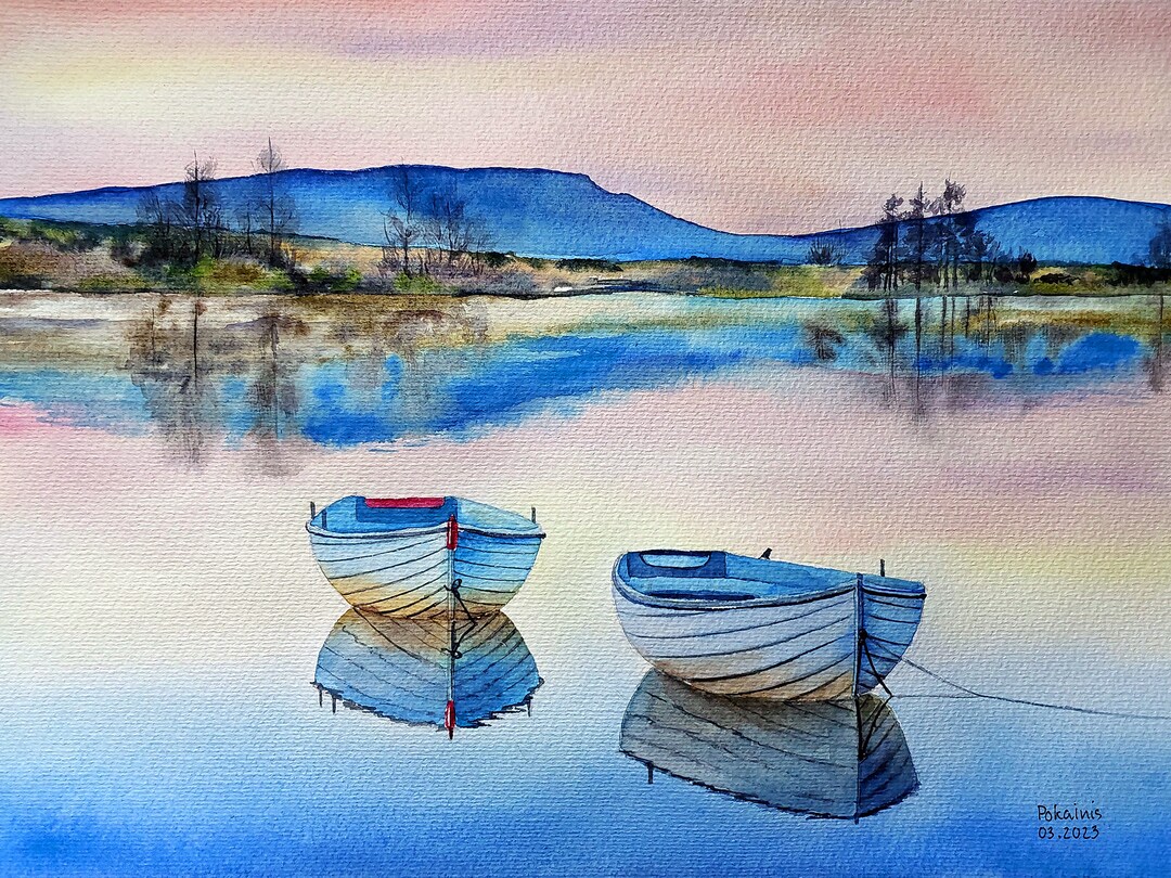 Boat Watercolor Painting, Custom Boat Painting, Rowboat Wall Art, Painting From Photo, Sunset