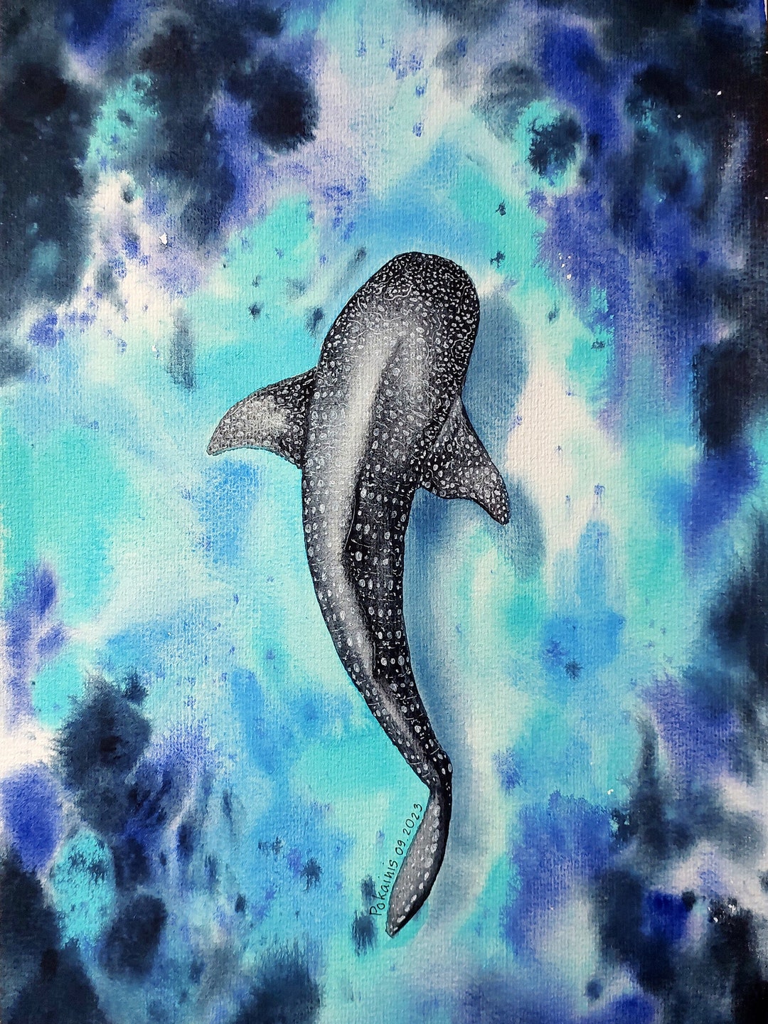 ジンベイザメ　海亀　珊瑚　アクリル画　原画　レジンアート可能　海　沖縄　絵画 ジンベイザメ 海亀 珊瑚 アクリル画 原画 レジンアート可能 海