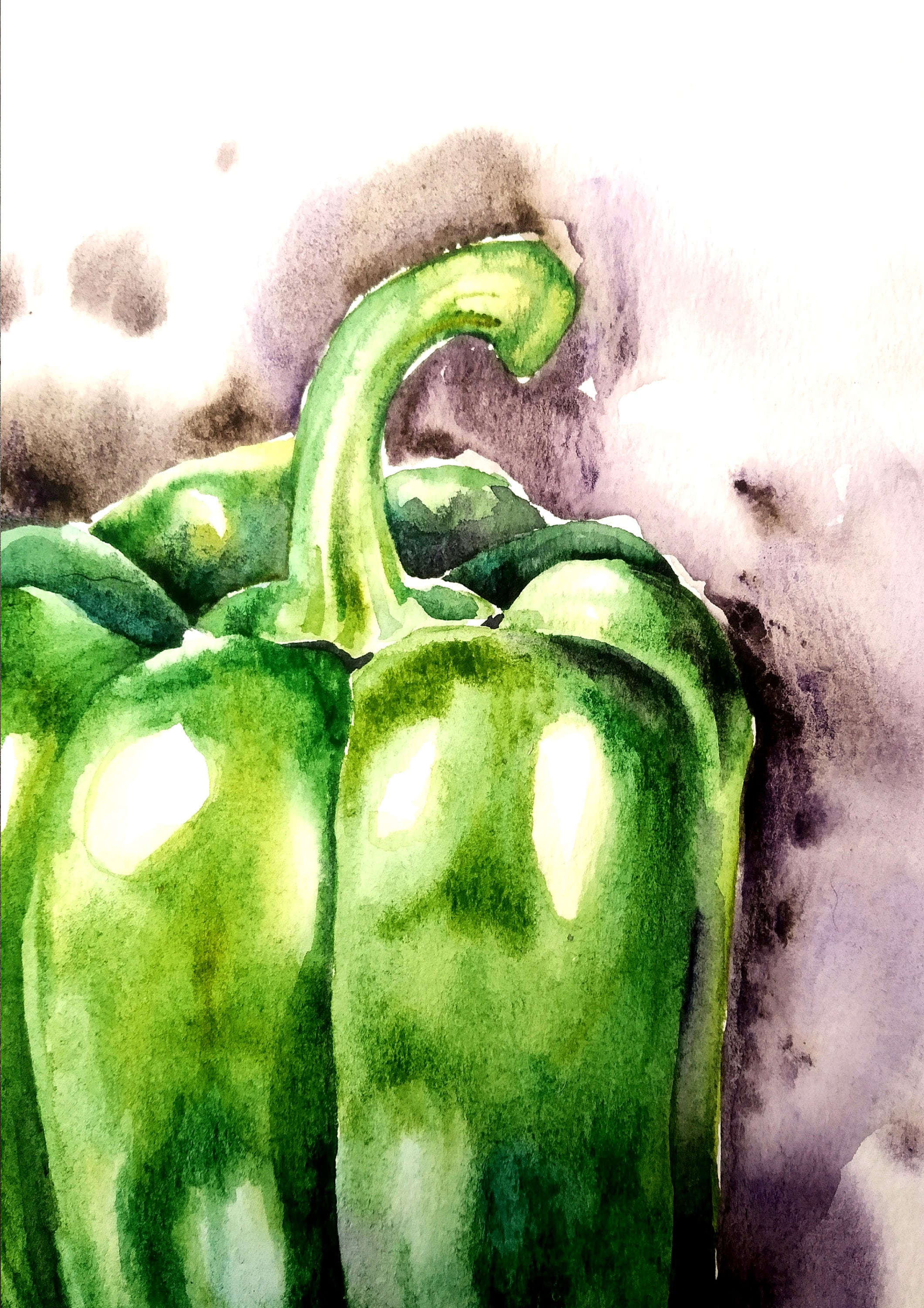Green Pepper Painting, ORIGINAL Watercolor Painting, Vegetable Wall Art ...