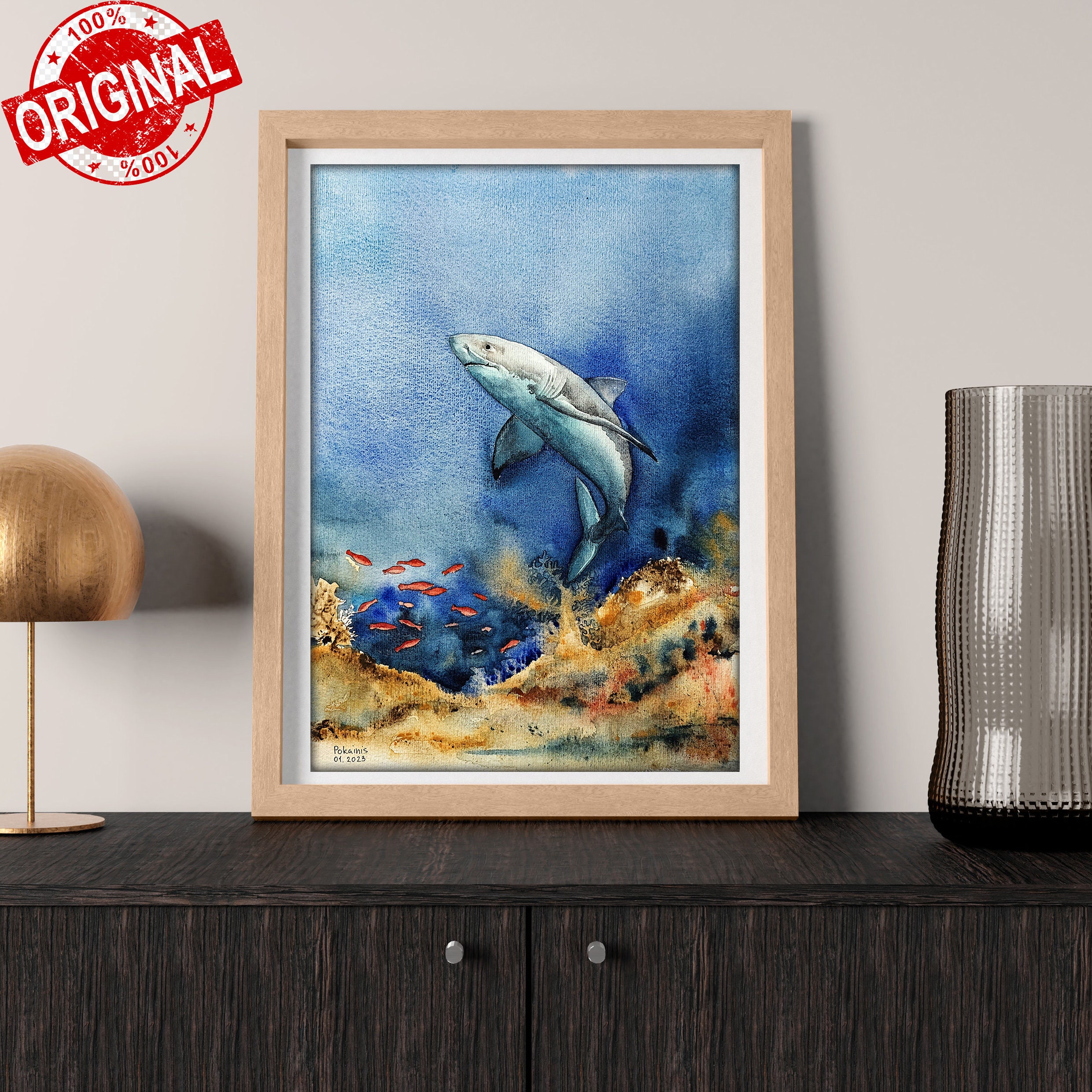 おっちページです　海　ホオジロザメ　珊瑚　レジンアート　原画　絵画 おっち様専用ページです 海 ホオジロザメ 珊瑚 レジンアート 原画 絵画