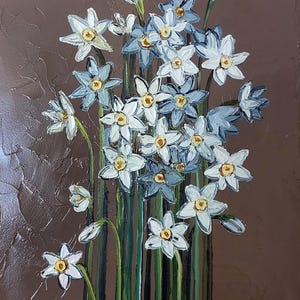 Small original oil painting, floral still life wall art, botanical artwork, modern fine art flowers in vase, bouquet impasto oil painting