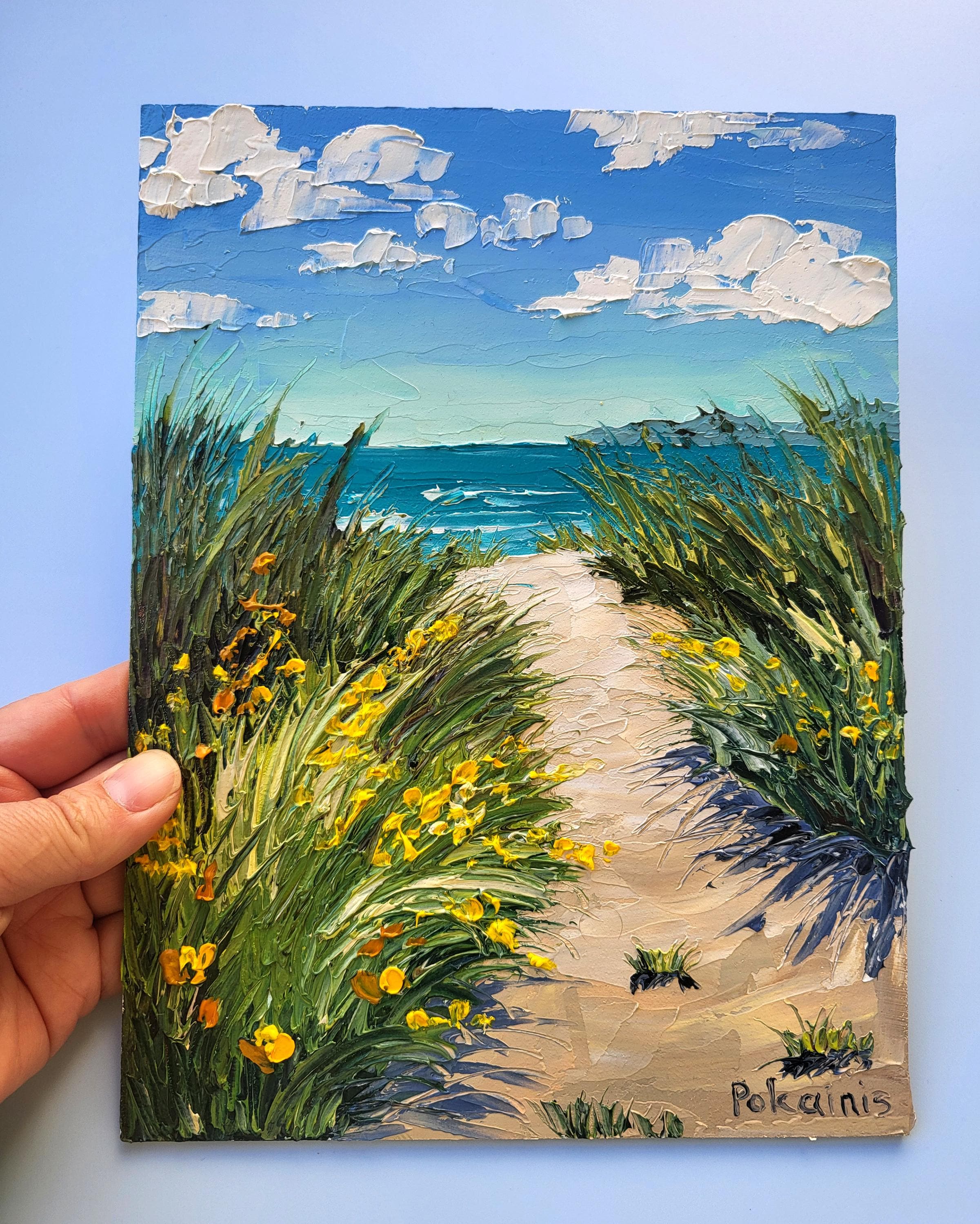 厚塗り技法を用いた海のビーチの油絵、小型風景画（8×6インチ） - Etsy